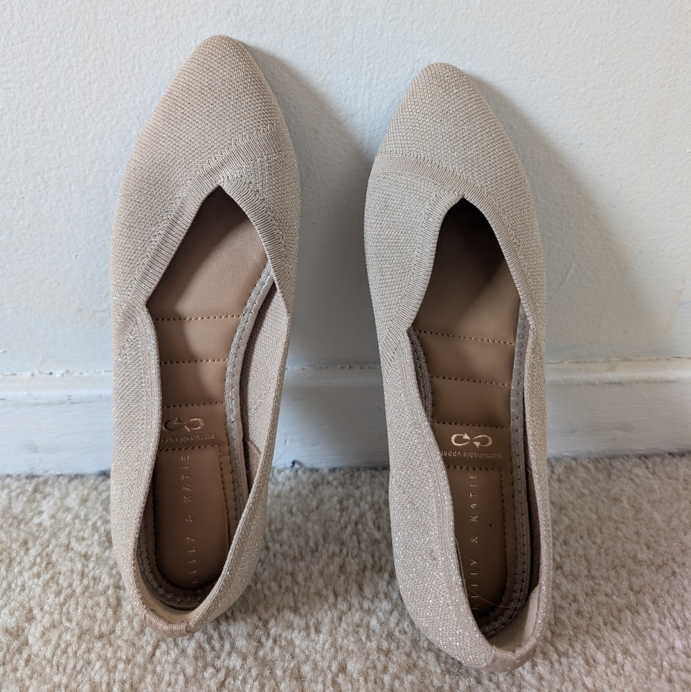 Gold Nude Pointed Toe Flats